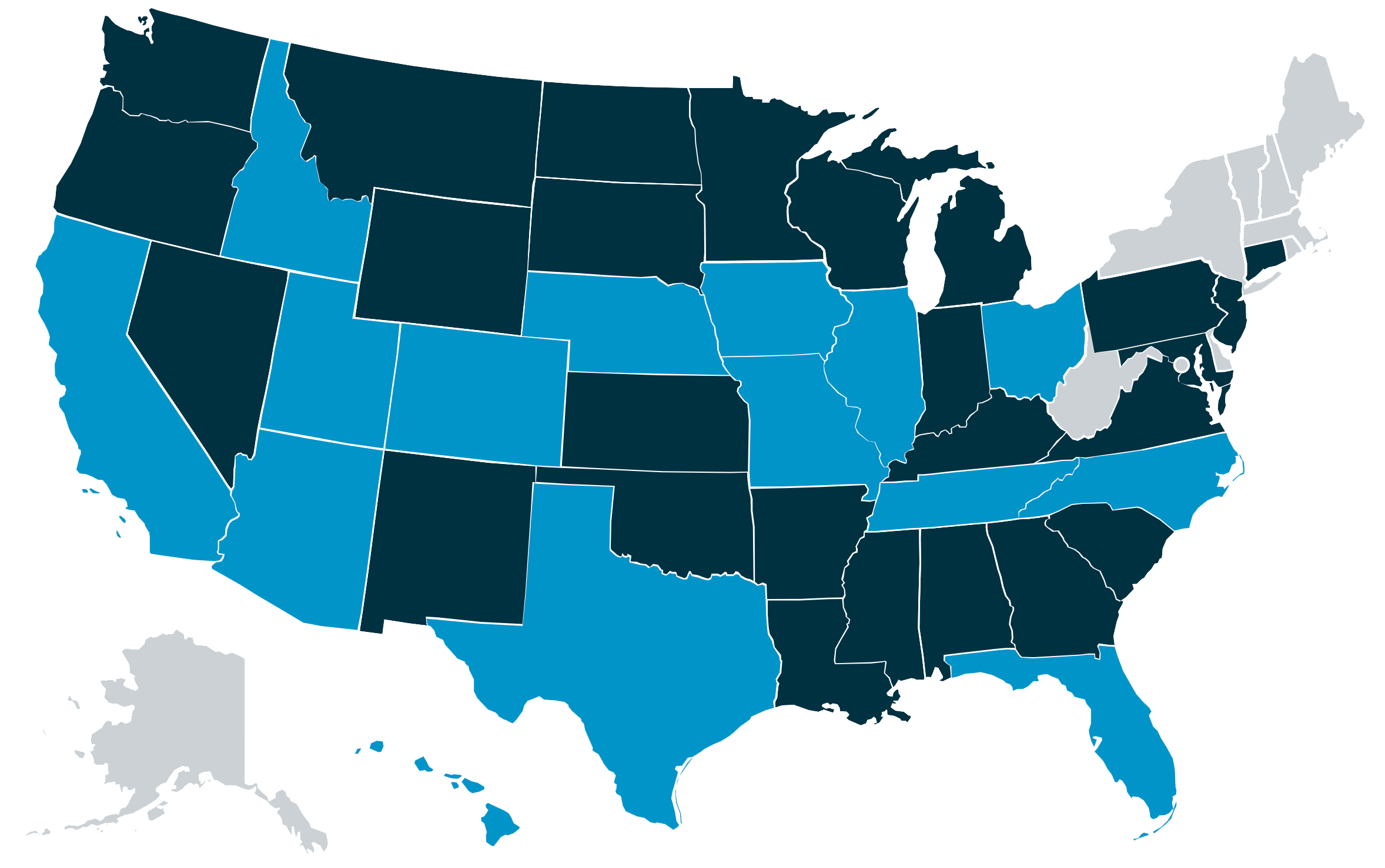 map of the united states with states highlighted where Castle and Cooke has locations